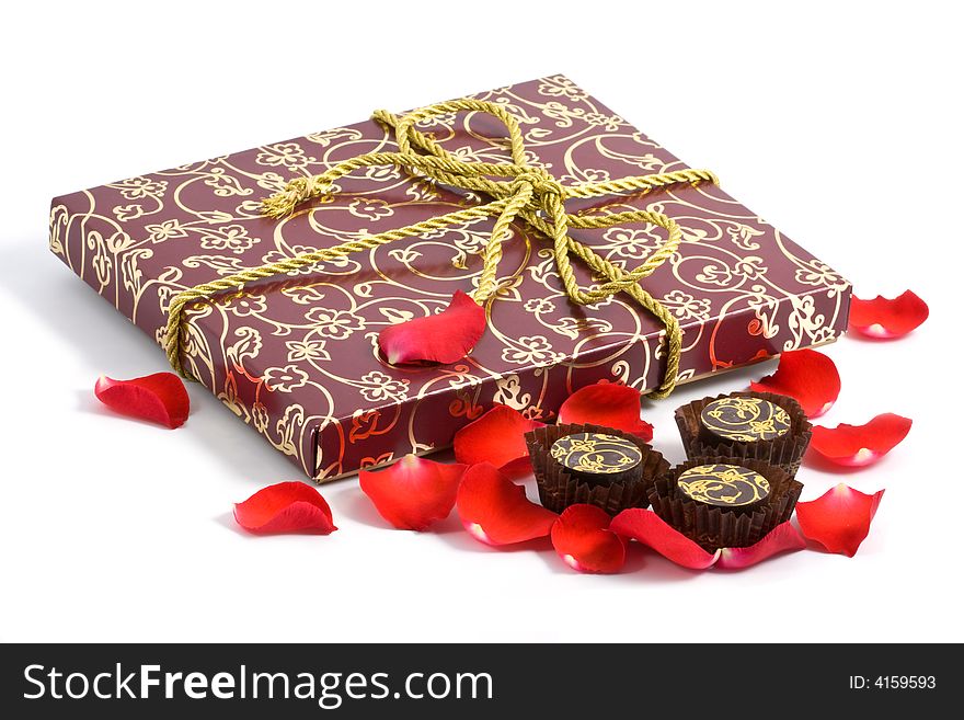 Fancy box and pralines isolated