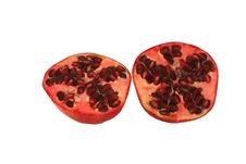 Isolated Pomegranate Halves On White Background Royalty Free Stock Photography Isolated Pomegranate Halves On White Background Royalty Free Stock Photography