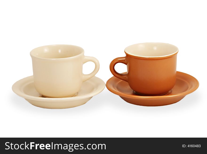 Two stylish cups isolated over white. Two stylish cups isolated over white