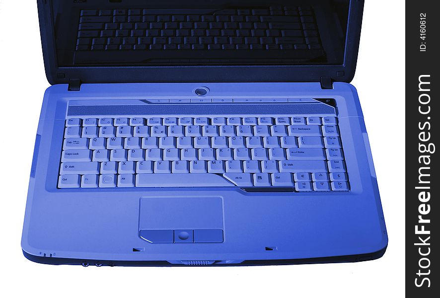 Modern, nice laptop in blue, keyboard, isolated. Modern, nice laptop in blue, keyboard, isolated