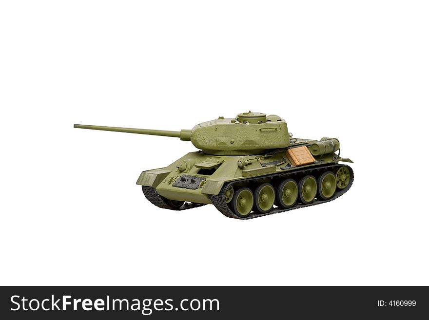 Model of old soviet tank isolated on white background