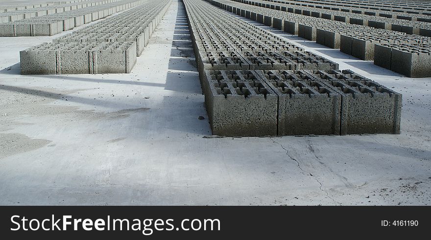 Concrete blocks drying after being fabricated