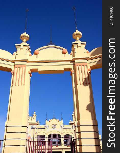 Font view of the Liberty building  entrance to the popular Mondello Beach in Palermo. Sicily, Italy. Font view of the Liberty building  entrance to the popular Mondello Beach in Palermo. Sicily, Italy