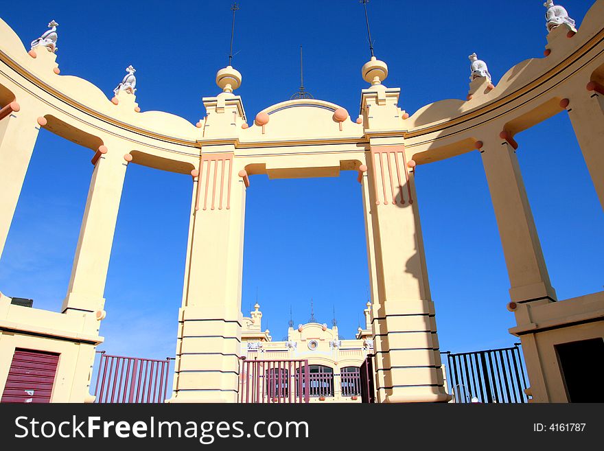 Font view of the Liberty building  entrance to the popular Mondello Beach in Palermo. Sicily, Italy. Font view of the Liberty building  entrance to the popular Mondello Beach in Palermo. Sicily, Italy