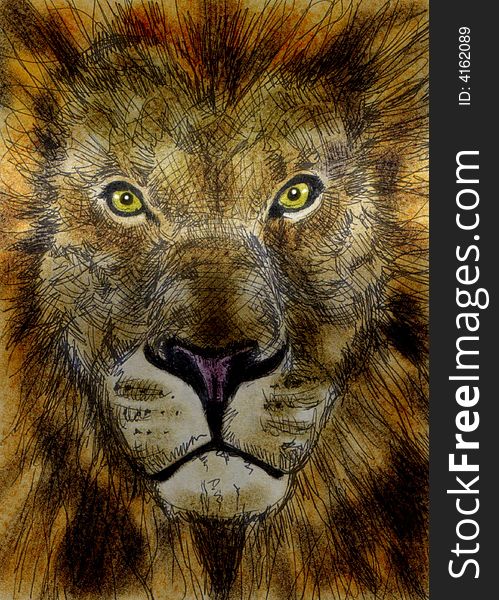 Lion illustration. Corel Painter and Adobe Photoshop.
