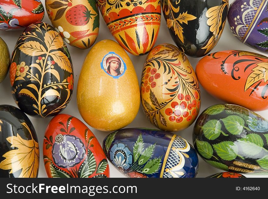 Background of various painted easter eggs