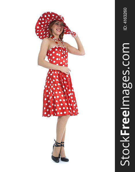 Portrait redheaded with spotted dress