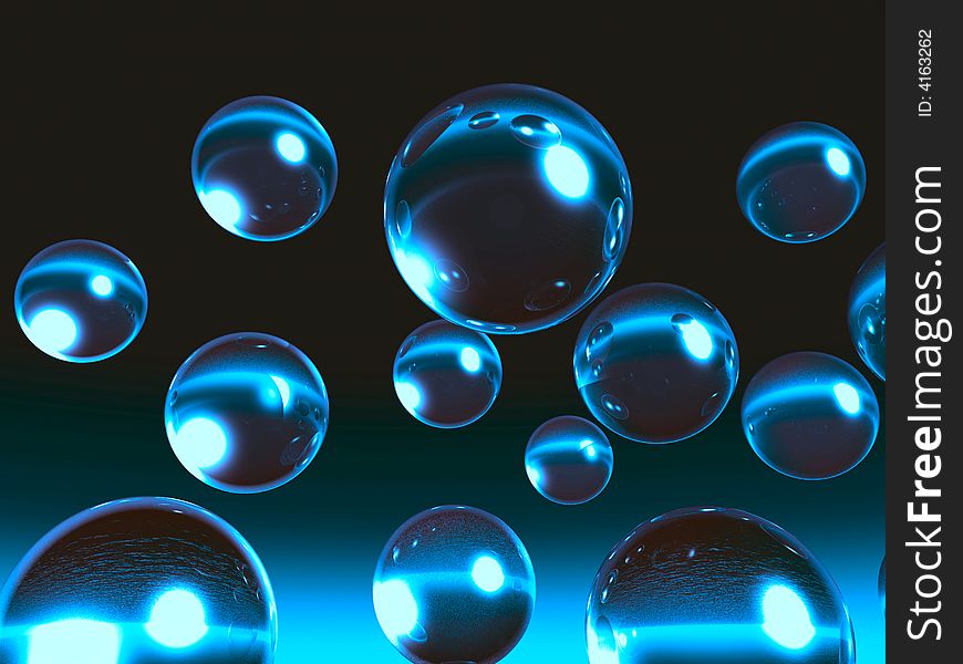 Rising glass balls  on sky background - digital artwork.