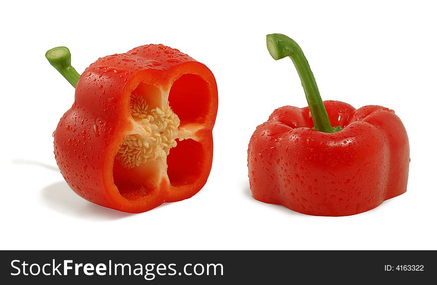 Red fresh pepper with clipping path on a white background