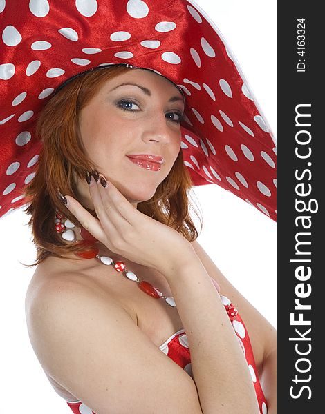 Portrait Redheaded With Spotted Dress