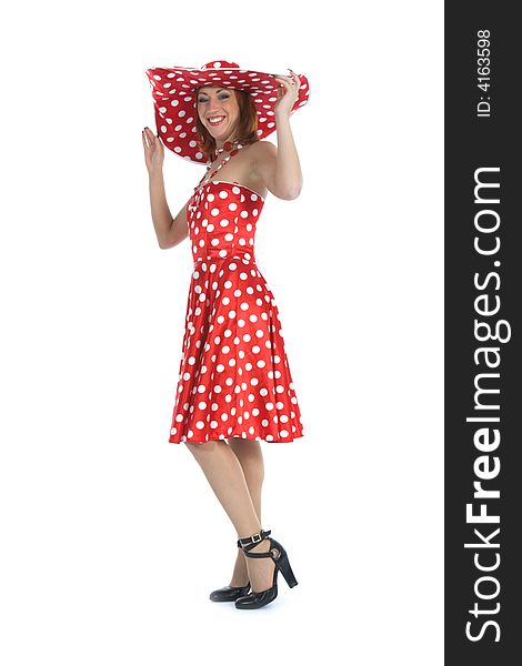 Portrait redheaded with spotted dress