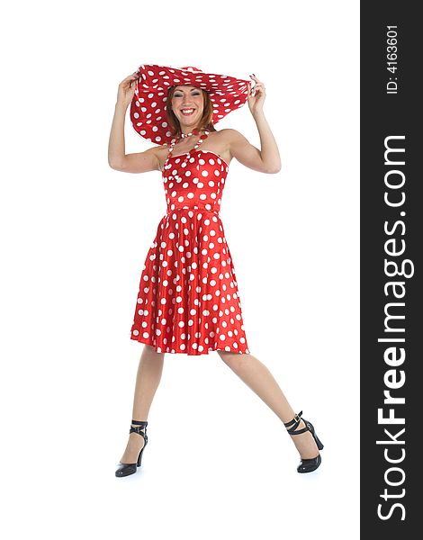 Portrait redheaded with spotted dress