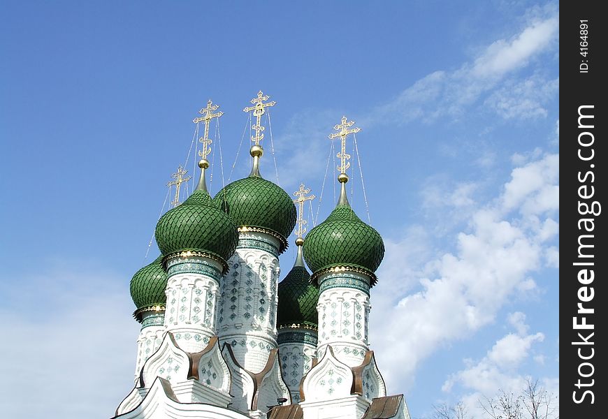 The russian church on the blue sky's background