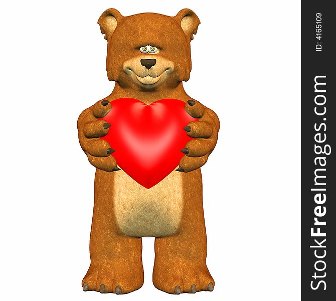 Bear in love holding a heart