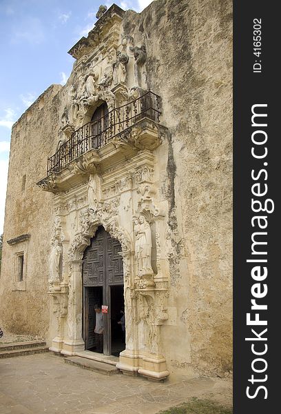 Photo of the detail around the door of the mission church. Photo of the detail around the door of the mission church