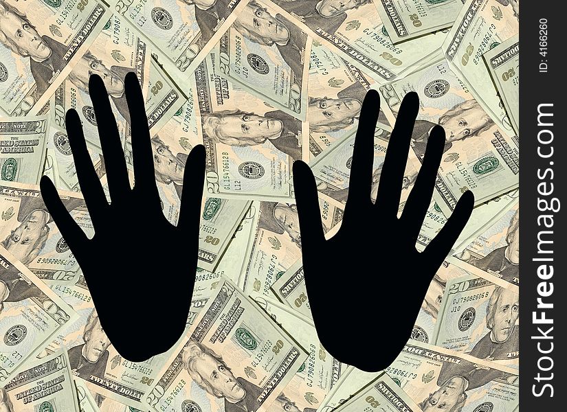 Prints of hands on a background from money