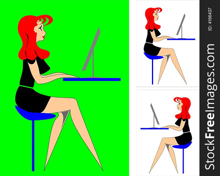 The vector image of the girl behind a computer at office. The vector image of the girl behind a computer at office