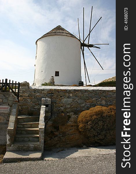 Traditional mediterranean windmill in Southern Greece.