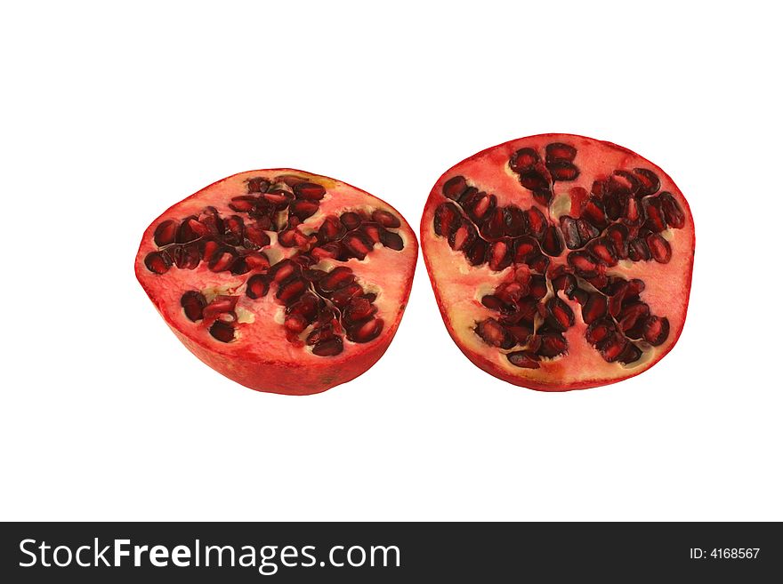 A Isolated Pomegranate halves on white background