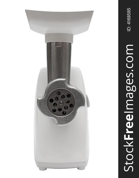 Modern electric meat grinder on a white background