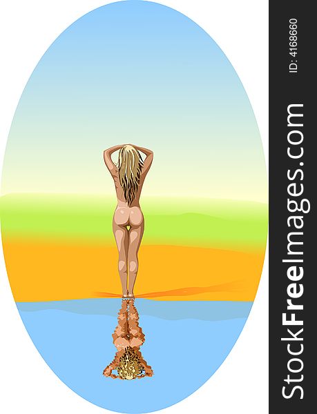 Vector illustration - sexy girl on  beach