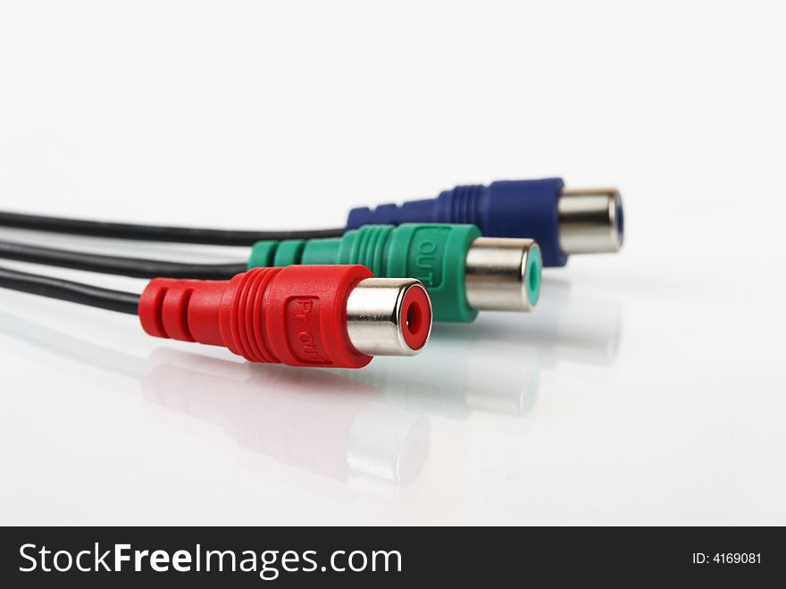 Red, Green and Blue Audio Video Television Cable with reflection. Red, Green and Blue Audio Video Television Cable with reflection