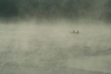 Misty Morning  And Boat Royalty Free Stock Images