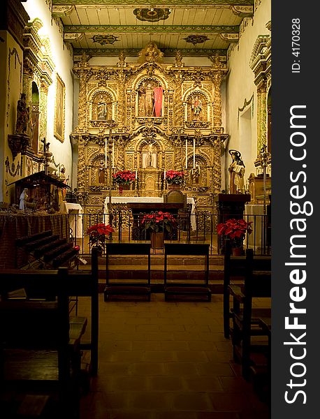 Mission San Juan Capistrano Church Alter at Christmas