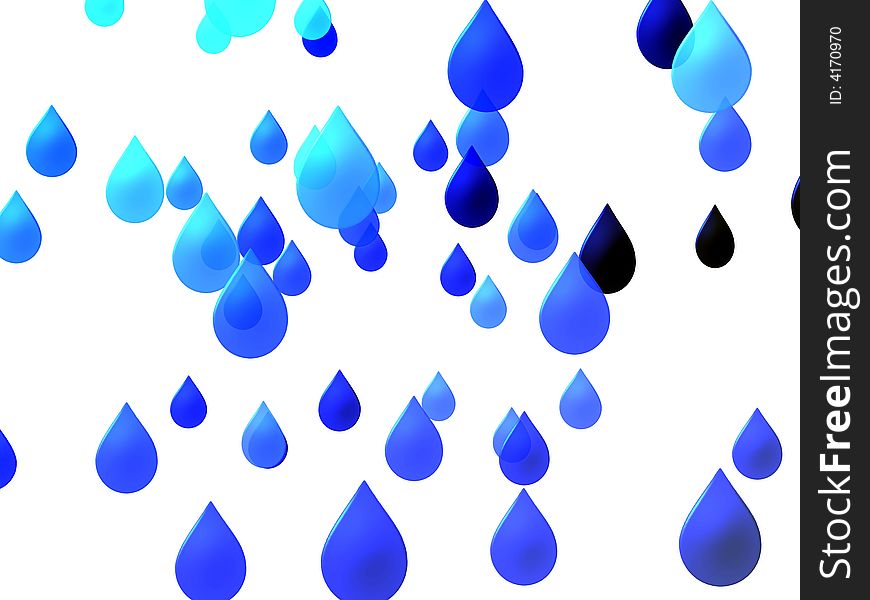 An illustration of blue water drops isolated on white.