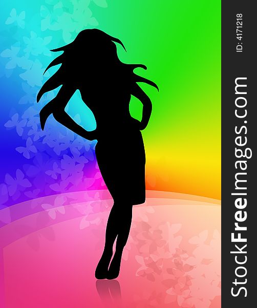 A woman illustration with rainbow gradient background. A woman illustration with rainbow gradient background
