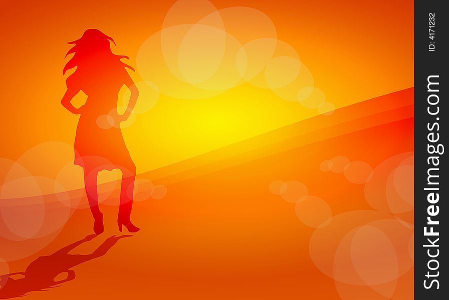 A Woman At Sunset Background