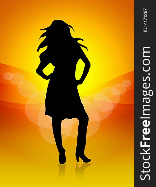 A woman illustration with orange background. A woman illustration with orange background