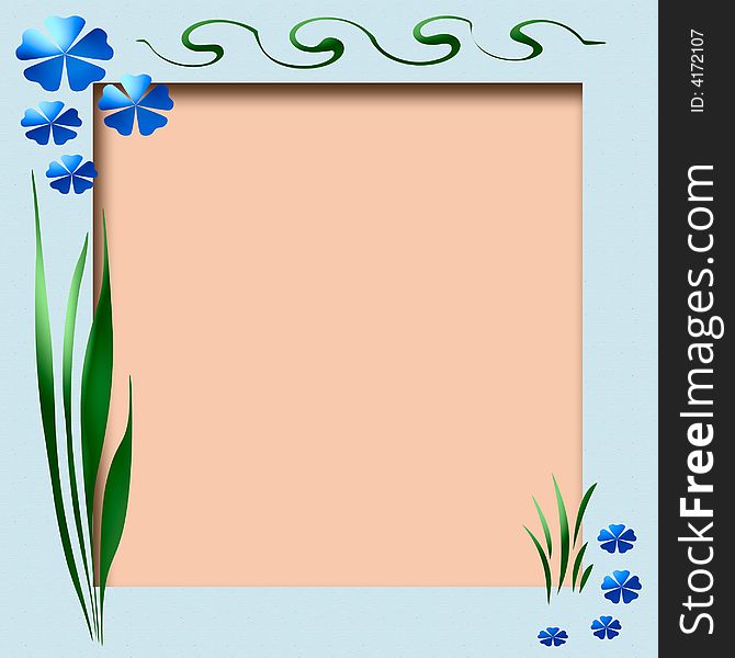 Spring flowers and vines frame  with pink cutout center. Spring flowers and vines frame  with pink cutout center