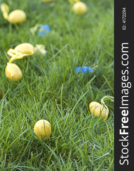 Yellow easter eggs in gras