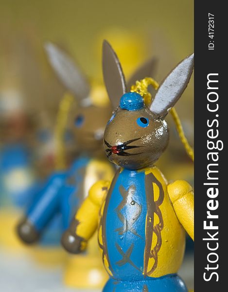 Colorful easter bunnies in yellow and blue