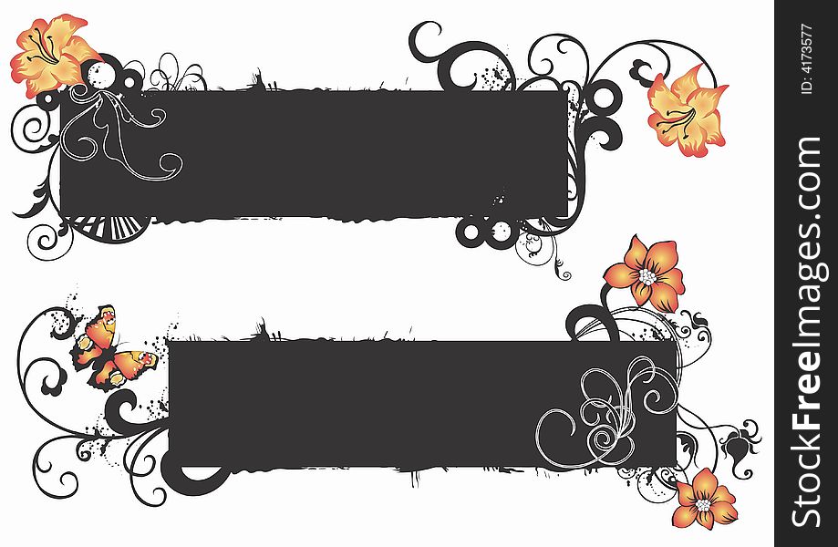 Illustration of floral frames and decorative patterns