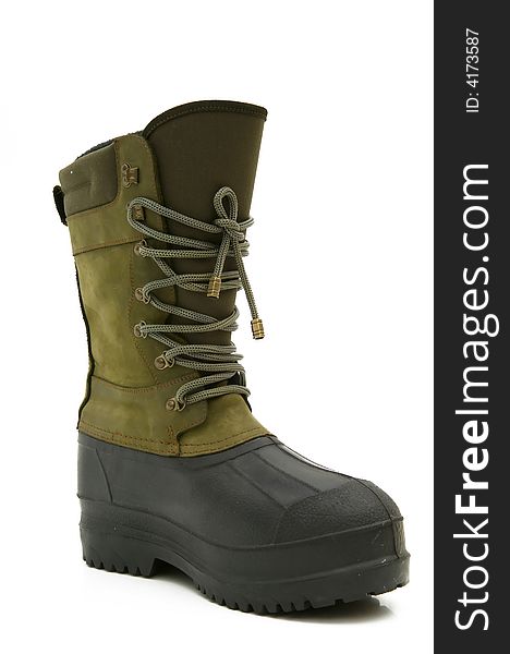 Green rubber boots isolated