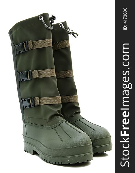 Green rubber boots isolated