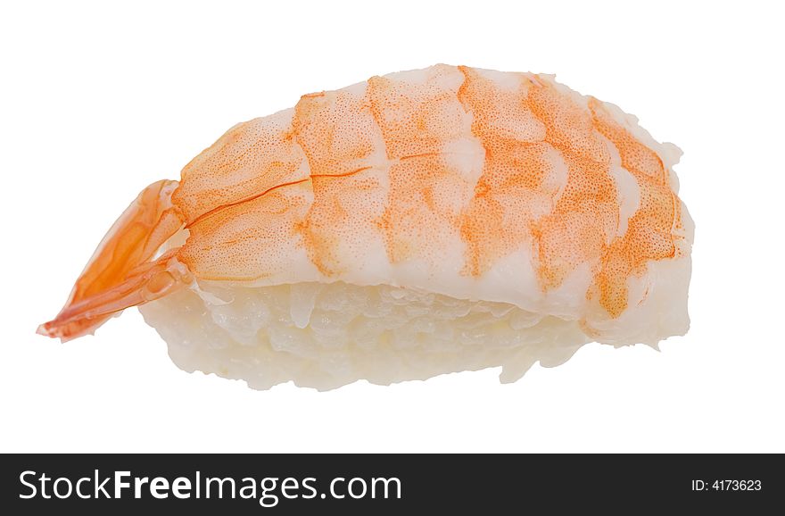 Fresh shrimp sushi isolated on a white background