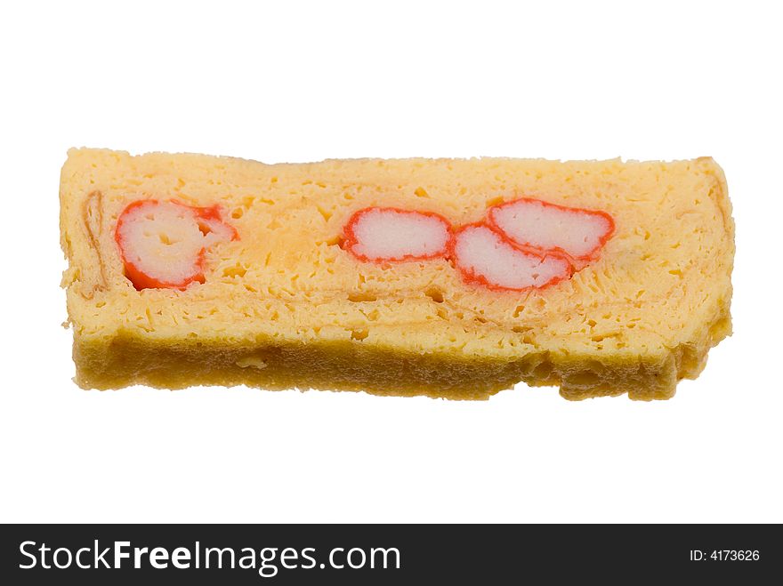 Piece of egg sushi isolated on a white background