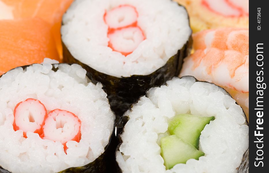 Fresh and colorful sushi background
