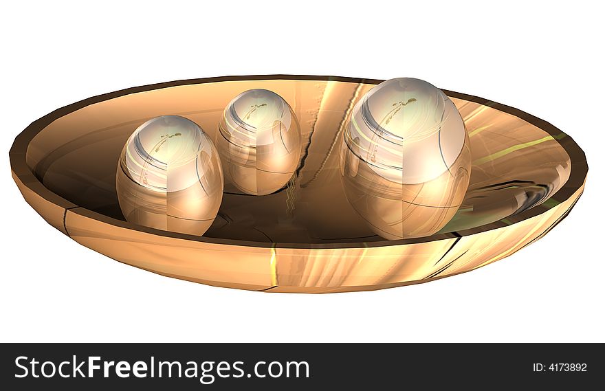 Abstract eggs from gold on a dish