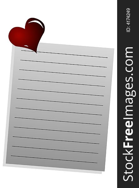Heart with blank note, vector illustration