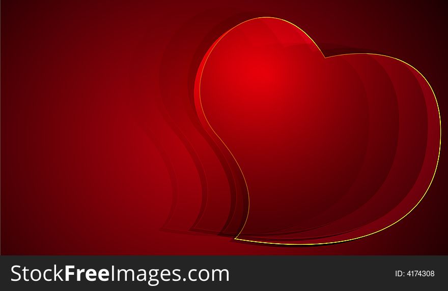 Heart on red background, vector illustration