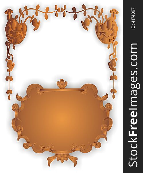 Gold frame and floral details on white background -  illustration. Gold frame and floral details on white background -  illustration