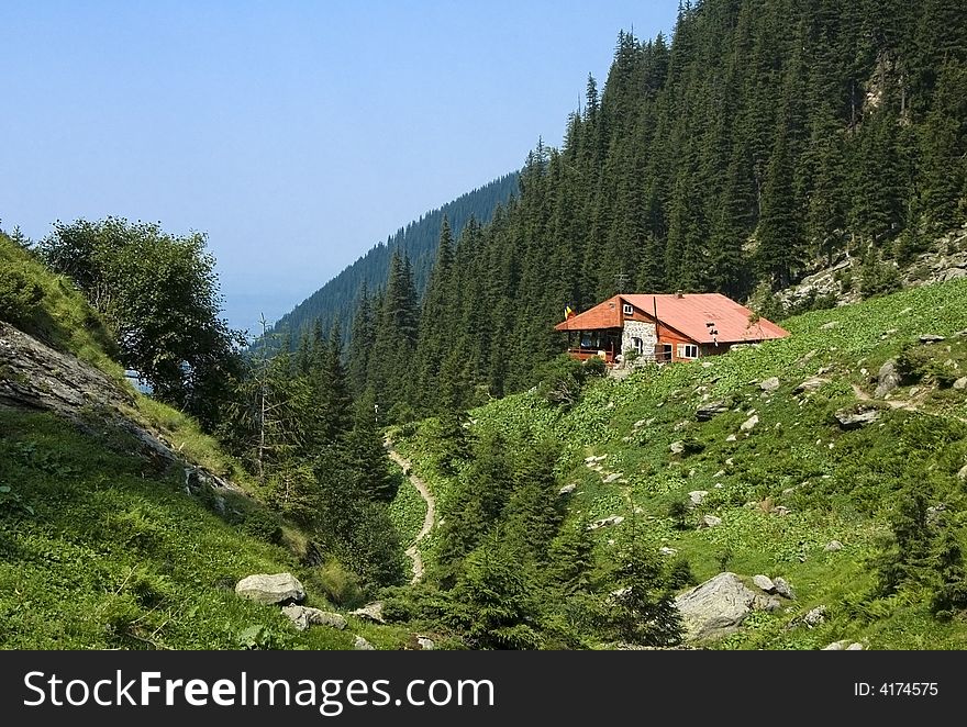 Mountain shelter in Carpathian places
