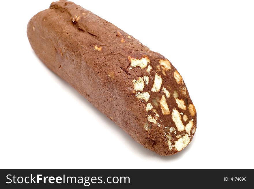 Object on white food confectionery wurst. Object on white food confectionery wurst