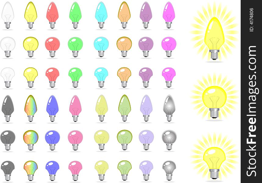 Many color bulbs vevtor illustration