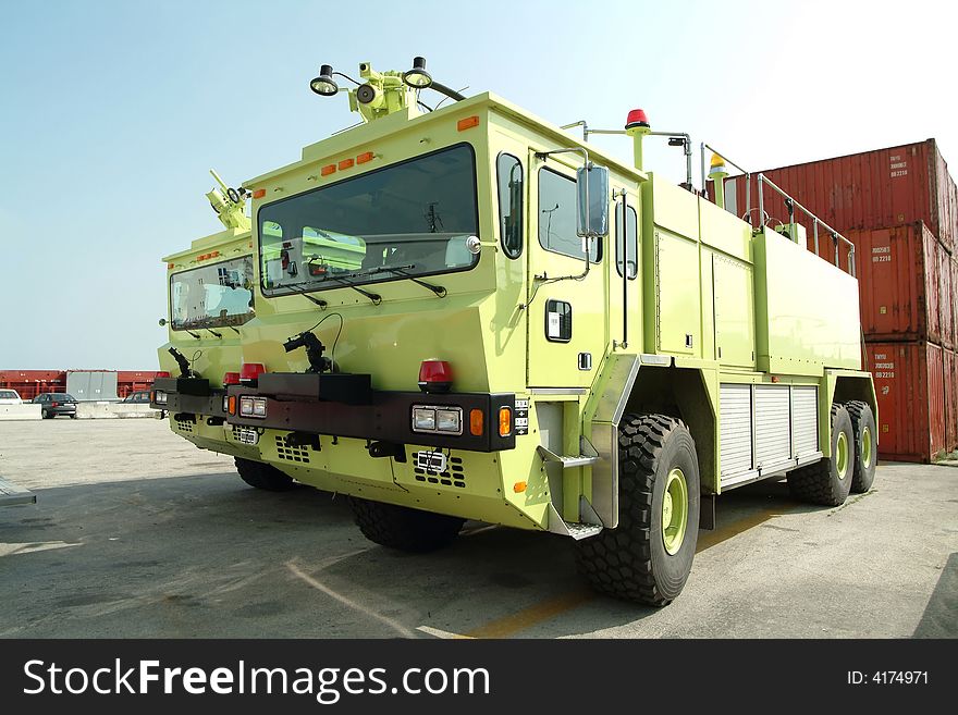 New yellow firetruck ready to fight fire