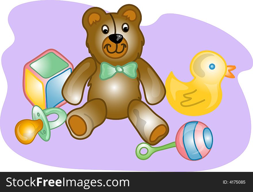 Illustrations of different baby toy items and products. Illustrations of different baby toy items and products.